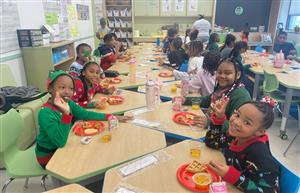 students eating a holiday meal